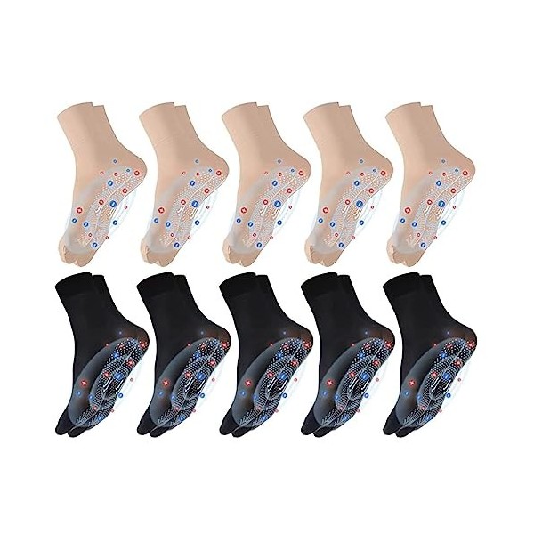 COLEESON Lot de 10 paires de chaussettes extensibles en tourmaline ionique - Détoxification rapide et tourmaline ionique - Pe