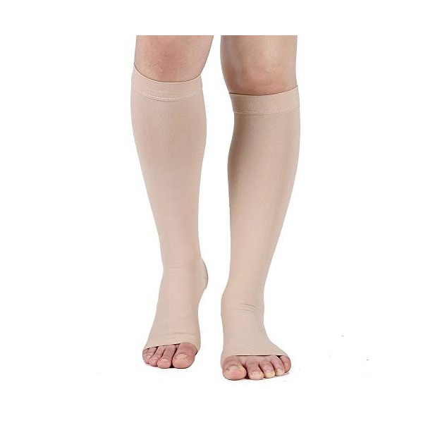 Chaussettes de compression, bout ouvert 20–30 mmHg bas de compression gradué pour unisexe, 20-30 mmHg Bout ouvert Beige, XXX-