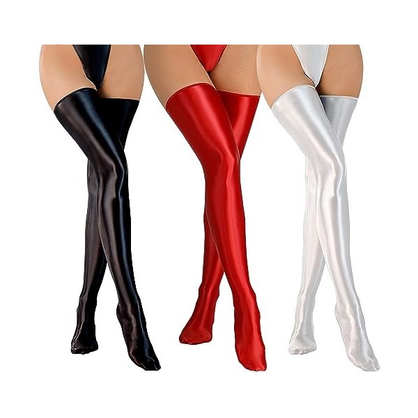 Femme Chaussettes Cuir Verni Hautes de Genou Clubwear Wetlook Collants Cuisse Haute Chaussettes Longues Violet