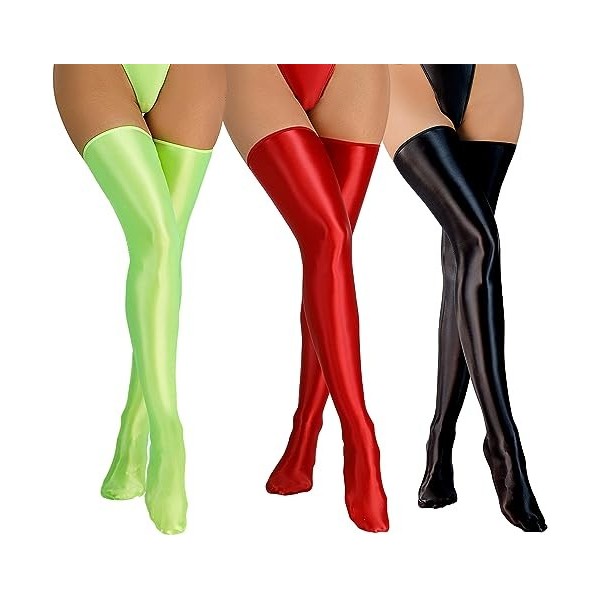 Femme Chaussettes Cuir Verni Hautes de Genou Clubwear Wetlook Collants Cuisse Haute Chaussettes Longues Violet