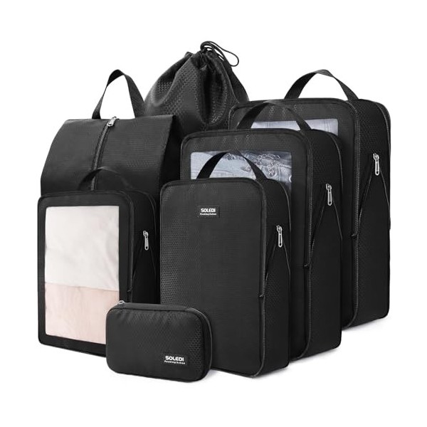 SOLEDI Rangement Valise Lot de 7 Imperméable Organisateur de Voyage Packing Cubes Organiseur, sac à chaussures