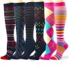 Lavencious Lot de 6 paires de chaussettes de compression unisexes 8-15 mmHg pour femme Taille M 39-48, A – Rose et noir assor