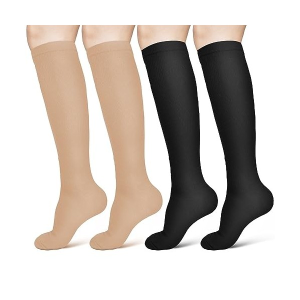 ACWOO Chaussettes de Compression, 2 Paires 15-20 mmHg Bas de Contention pour Femmes et Hommes, Chaussettes de Compression, en