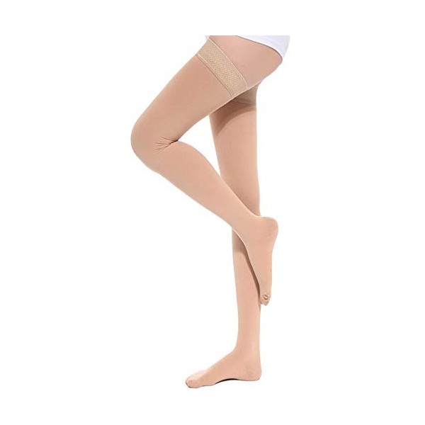 TOFLY® Bas de compression haute cuisse pour homme et femme, bout fermé, opaque, soutien ferme, compression graduée de 20 à 30