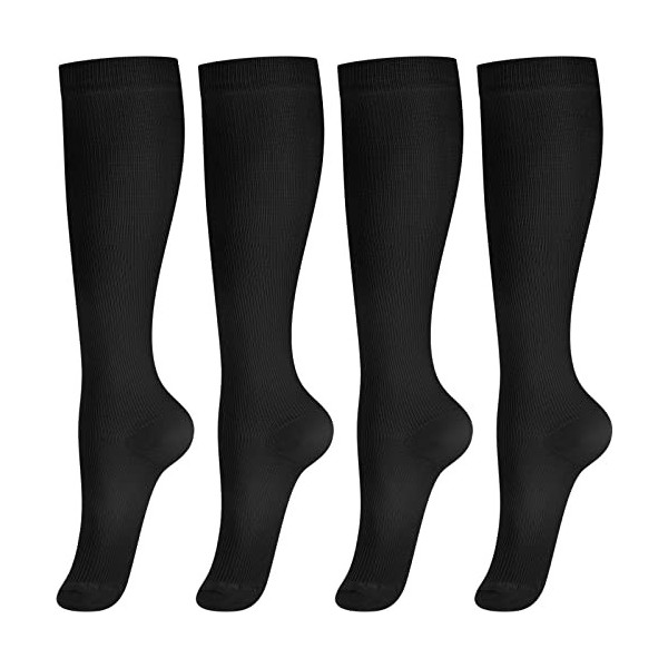 4 Paires Chaussettes de Compression pour Femmes Hommes Bas de Contention sans Couture pour Voyage Course Infirmières Sports V