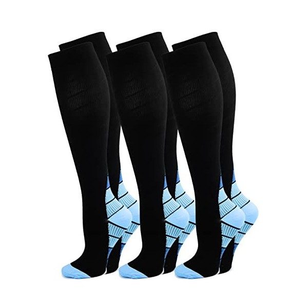 Kuzimua Lot de 3 Paires Chaussettes de Compression Contention pour Hommes et Femmes, pour Running, Sport, Cyclisme, Voyage en