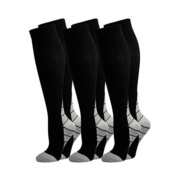 Kuzimua Lot de 3 Paires Chaussettes de Compression Contention pour Hommes et Femmes, pour Running, Sport, Cyclisme, Voyage en