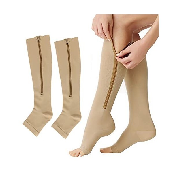 AYNKH chaussettes de compression surdimensionnées 20 - 30 mm Hg avec fermeture à glissière, chaussettes de soutien des orteil