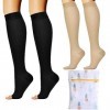 2 paires de chaussettes de compression et 1 sac à linge, chaussettes de compression à bout ouvert, bas antidérapants à bout f