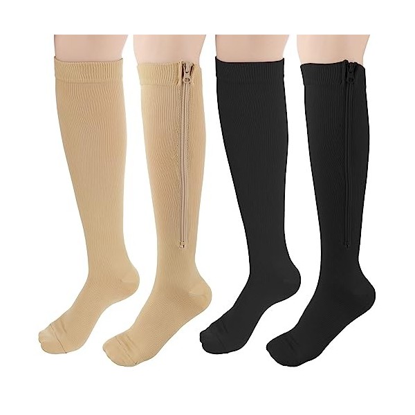 DIVINA VITAE 2 Paires Chaussettes de Compression à Glissière pour Femmes et Hommes 15-20 mmHg Chaussettes de Compression à Bo