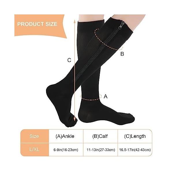 DIVINA VITAE 2 Paires Chaussettes de Compression à Glissière pour Femmes et Hommes 15-20 mmHg Chaussettes de Compression à Bo