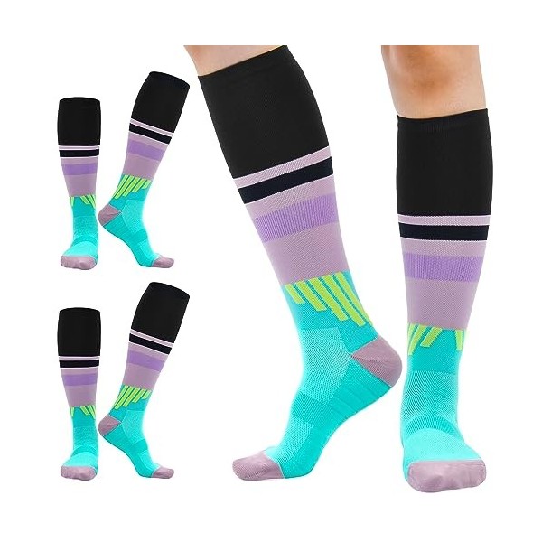 cheap4uk 2 Paires Chaussettes De Contention Femme Homme 15~20mmhg Courir Rouler Femme Enceinte Chaussettes De Compression FR