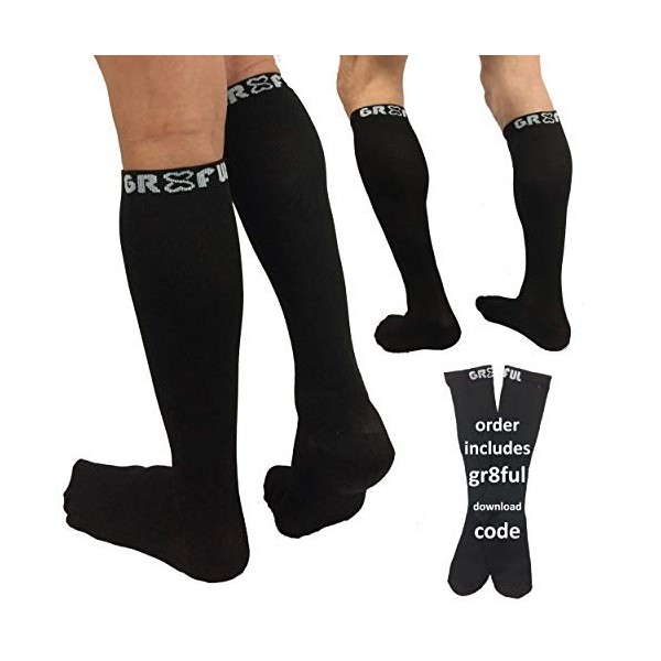 Gr8ful® Lot de 2 paires de chaussettes de compression graduées avec fibre de cuivre pour homme et femme Réduit linflammation