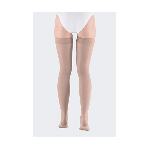 medi Mediven Elegance – Bas de contention mi-cuisse pour femme | CCL2 | Large bande adhésive à picots - Beige - XS taille cou