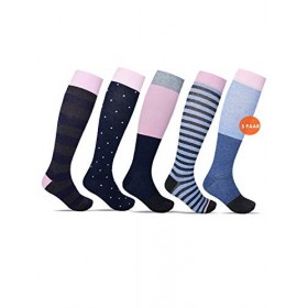 Minfot Lot de 5 paires de bas de contention pour femme en coton bio pour avion, sport, voyage, circulation sanguine, grossess