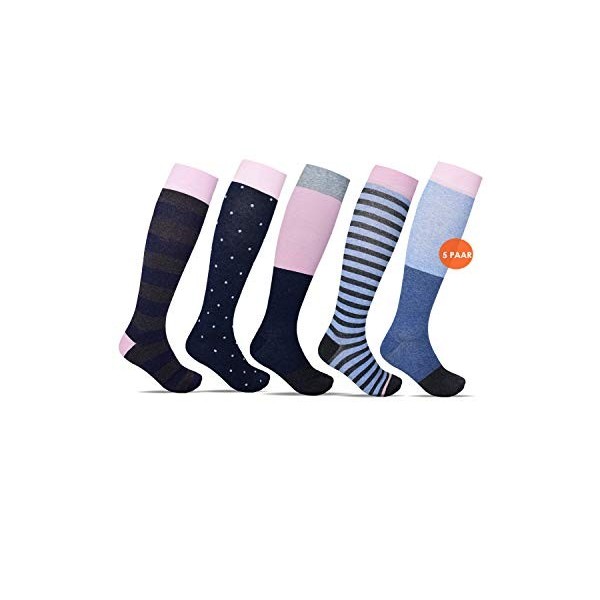 Minfot Lot de 5 paires de bas de contention pour femme en coton bio pour avion, sport, voyage, circulation sanguine, grossess