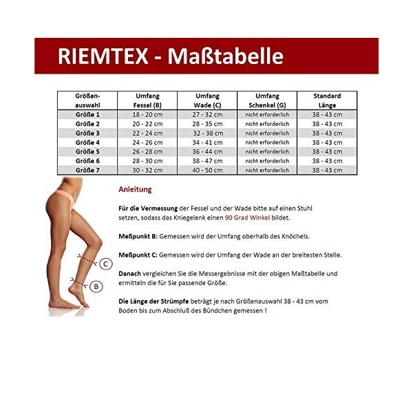 RIEMTEX Bas de compression médical en dentelle ouverte classe 2 CCL2 pour homme et femme Noir ou beige