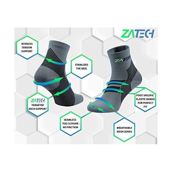 ZaTech Chaussettes de compression pour fasciite plantaire Gris/Noir, S, 35-39 