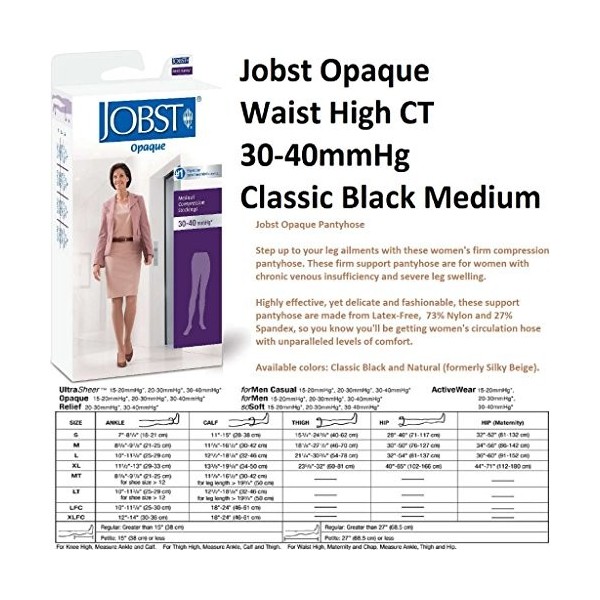 BSN medical 115193 Jobst opaque Tuyau de compression avec bout fermé, taille haute, moyenne, 30 mm – 40 mm Hg Taille, Noir cl