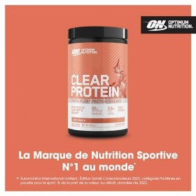 Optimum Nutrition Clear Protein 100% isolat de protéines de pois, végétalien, poudre hyperprotéinée sans sucre avec BCAA, sou