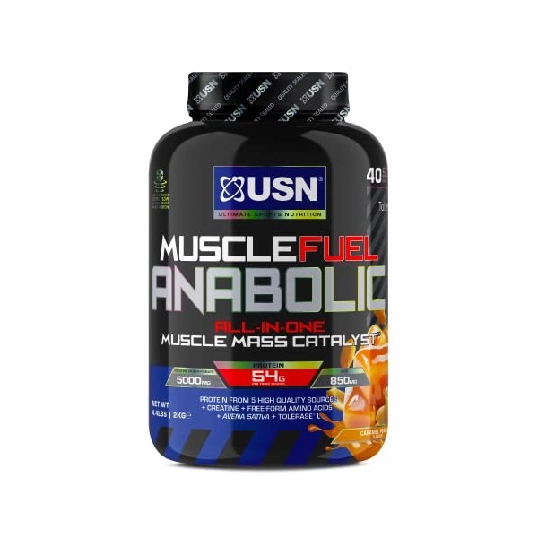 USN Muscle Fuel Anabolic Caramel Cacahuète Tout-en-un Shake de Protéines en Poudre 2kg : Poudre protéinée anabolique pour l