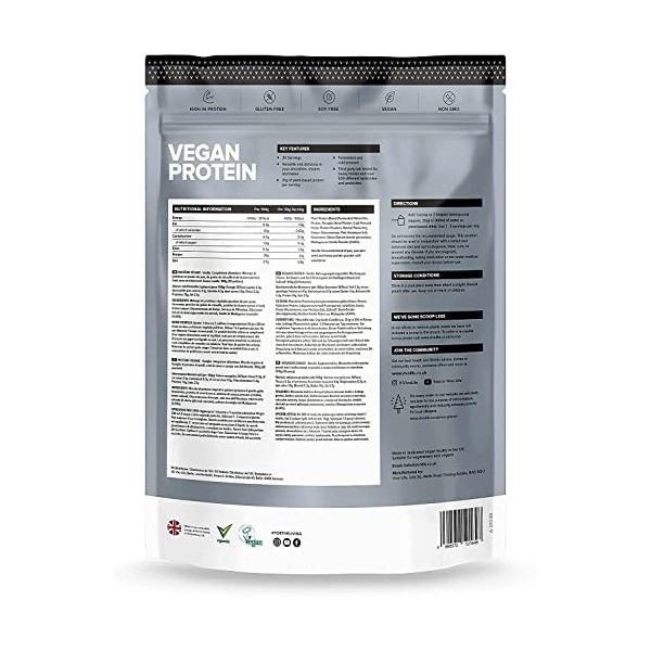 Vivo Life Vegan Protein Powder - 21 grammes de protéines végétales par portion, 30 portions 900g - Avec du sel de lHimalay