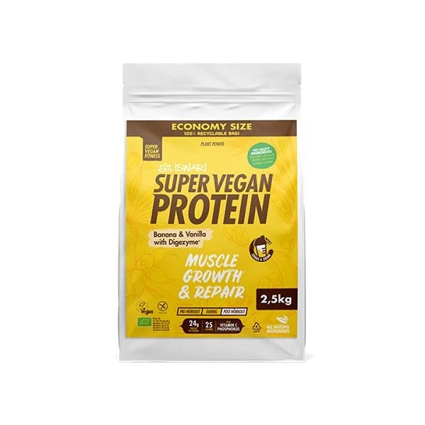 Super Vegan Protein Banane et Vanille avec Digezyme Iswari 2,5kg 