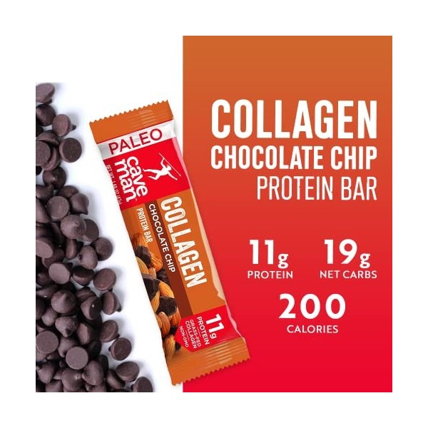Caveman Foods Collagen Protein Bar Chocolate Chip 12 bars