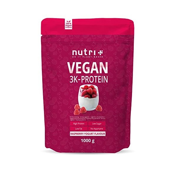 Yaourt végétal à la framboise VEGAN PROTEIN - 79,1% de protéines - 3k poudre de protéines sans lactose - Faible teneur en suc