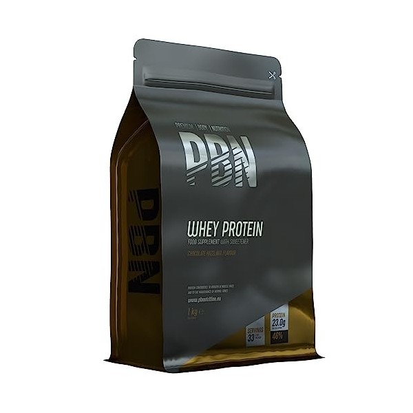 PBN - Premium Body Nutrition Whey Protéine en Poudre, 1kg Chocolat Noisette, Nouvelle saveur améliorée