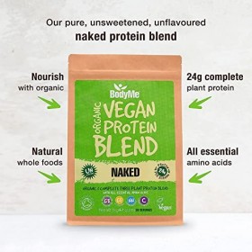 BodyMe Mélange Poudre Proteine Vegan Bio | Naked Naturel | 1kg | NON SUCRE | Faible Glucide | Sans Gluten | 3 Proteines Veget