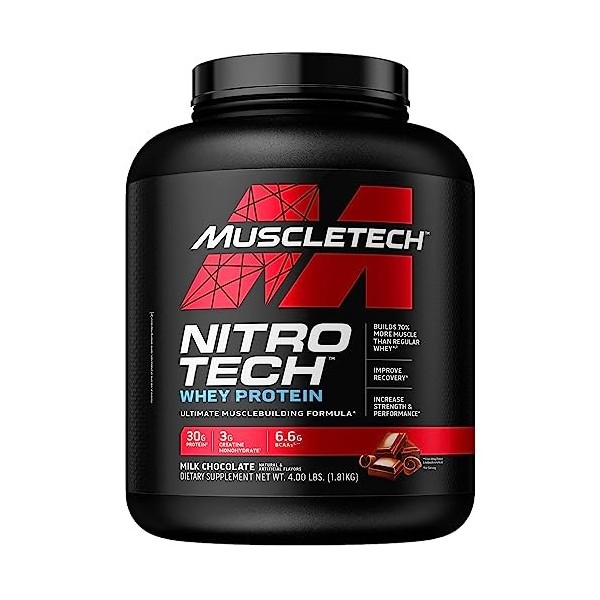 MuscleTech Nitro-Tech Lactosérum Isolant Constructeur de Muscle Chocolat au Lait 1,8 kg