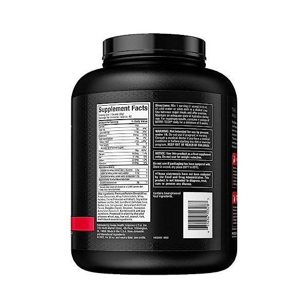 MuscleTech Nitro-Tech Lactosérum Isolant Constructeur de Muscle Chocolat au Lait 1,8 kg