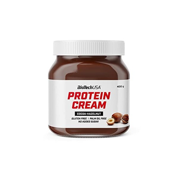 BioTechUSA Protein Cream | Riche en protéines | Tartinade de cacao et de noisettes | Sans gluten | Sans huile de palme, 400 g