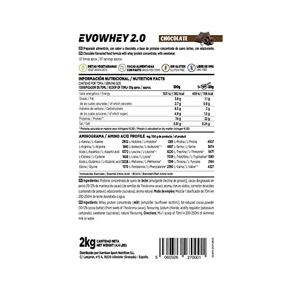 HSN Sports Evowhey – Protéine concentrée de sérum Chocolat 2000 gr noir