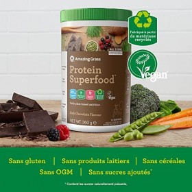 Amazing Grass Protein Superfood, Poudre Alimentaire de Protéines Bio et Végane aux Fruits et Légumes, Saveur Chocolat, 10 Por