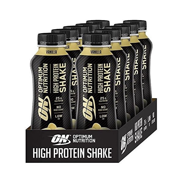 Optimum Nutrition High Protein Shake Bottles, Boisson saine prête à boire, sans sucres ajoutés, à faible teneur en matières g