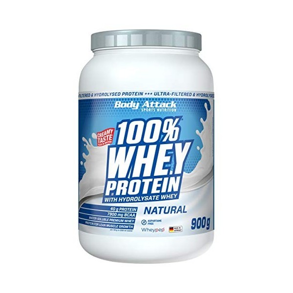 Body Attack 100% whey protéine, protéines musculation - protein powder crémeuse avec hydrolysat et BCAA, prise de masse et ré