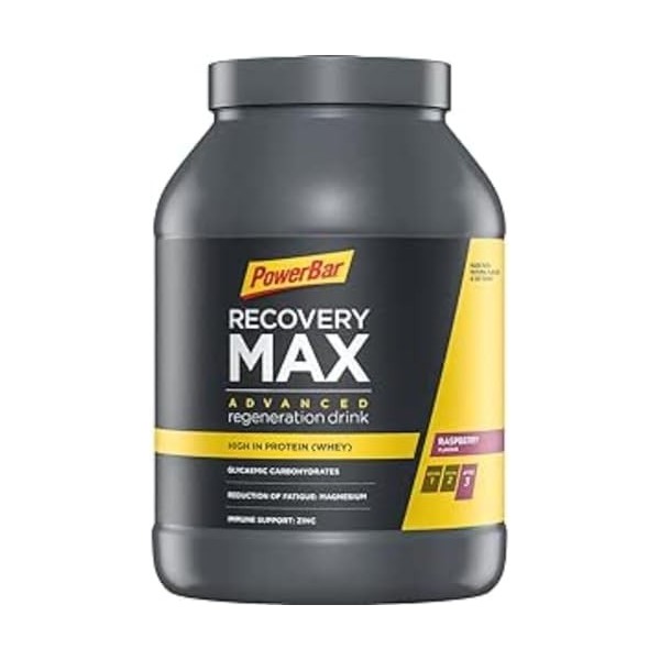 Powerbar Recovery Max Raspberry 1144g - Boisson de lactosérum de régénération avec glucides + Magnésium et Zinc