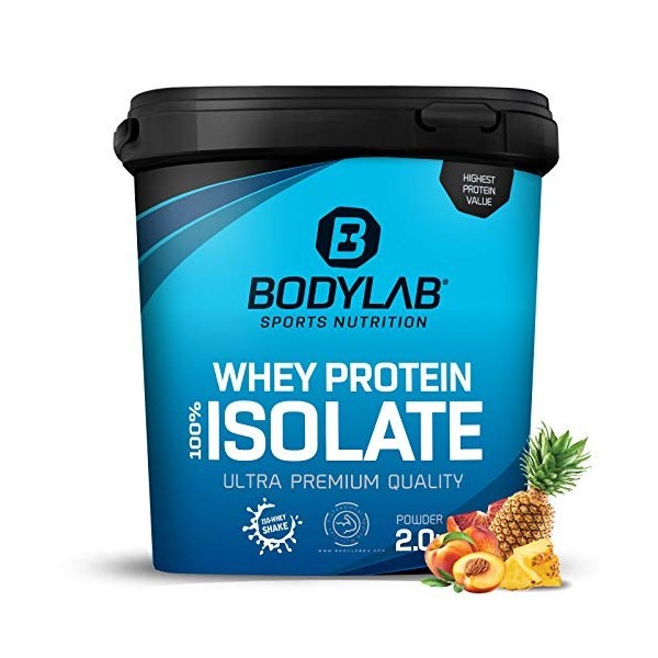 Isolat de protéine de lactosérum de Bodylab24 2 kg | Poudre protéinée 100% isolat de lactosérum | Développement musculaire | 