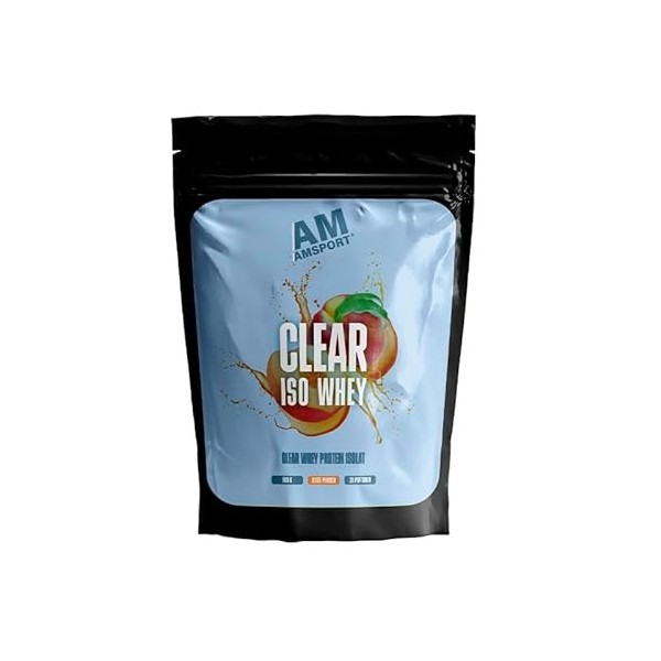 AMSPORT® Clear Whey Isolate – Thé glacé à la pêche – facilement soluble – Shake protéiné à base deau – Fabriqué en Allemagne