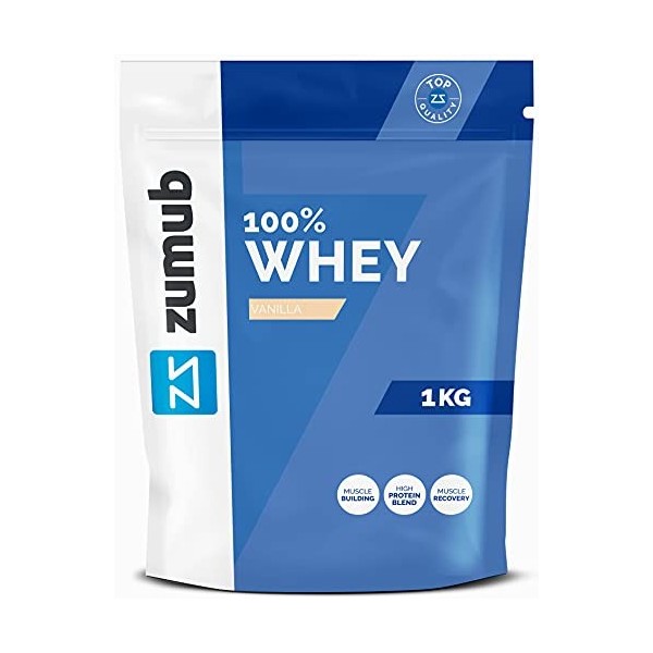 Zumub 100% Whey Vanille 1Kg - Protéines de Lactosérum en Poudre au Vanile - Protéines Musculation: Récupération Musculaire At