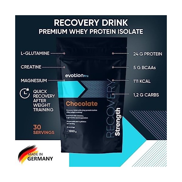 EVOTION PRO - Whey Protein Mix - Whey Protein pour Athlètes - Boisson en Poudre -1020 G Recovery Chocolat 