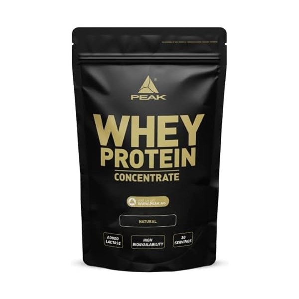 PEAK Whey Protein Concentrate - 900g Goût Natural I 30 portions I poudre de protéine de lactosérum ultra-filtrée I sans sucre