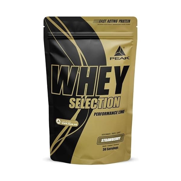 PEAK Whey Selection - 900g Goût Strawberry I 30 portions I renforcement musculaire I protéines en poudre I avec concentré de 