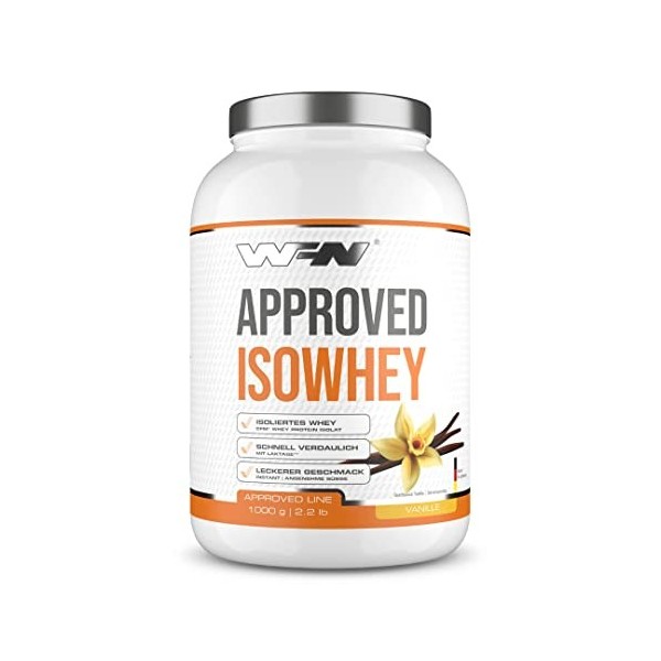 WFN Approved Isowhey - Vanille - 1 kg - Poudre de protéine sans lactose - Isolat de protéine de lactosérum CFM - Très soluble