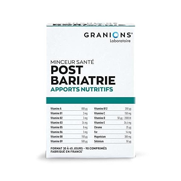 GRANIONS Post Bariatrie | Chirurgie bariatrique | Apports Nutritifs | Minceur Santé | Vitamines et Minéraux Chrome, Fer | Abs