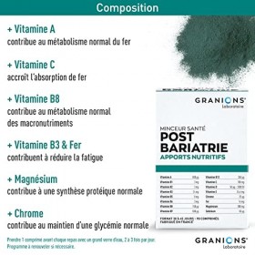 GRANIONS Post Bariatrie | Chirurgie bariatrique | Apports Nutritifs | Minceur Santé | Vitamines et Minéraux Chrome, Fer | Abs