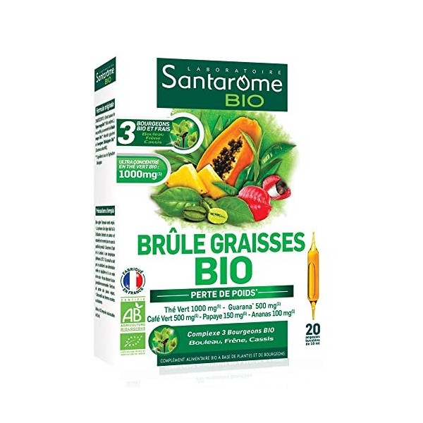 Santarome Bio - Brûle Graisses Bio | Complément Alimentaire Minceur - A base de Guarana, Thé vert, café vert, ananas et Papay