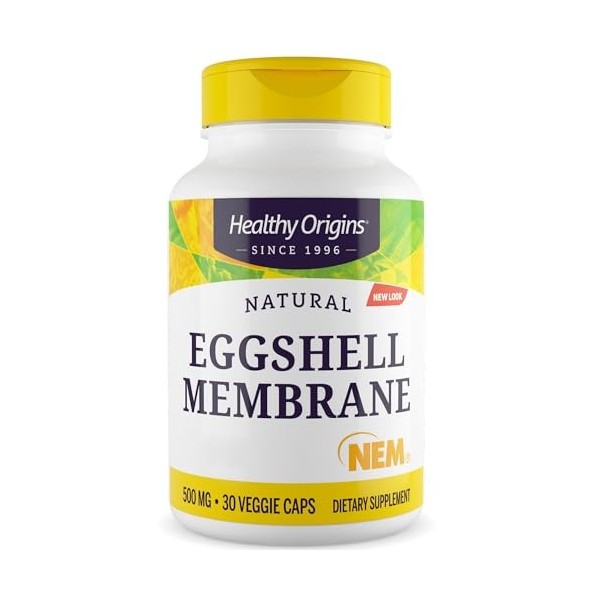 Healthy Origins, Natural Eggshell Membrane Membrane de Coquille dœuf , 500mg, 30 Capsules, Testé en Laboratoire, Sans Glute